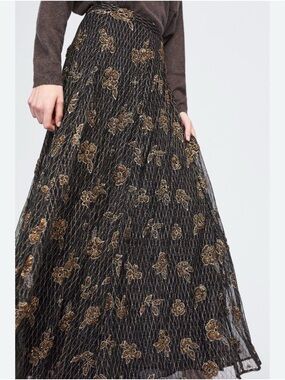 Zara Knit Limited Edition Black and Gold Beaded Maxi Skirt Sz Small